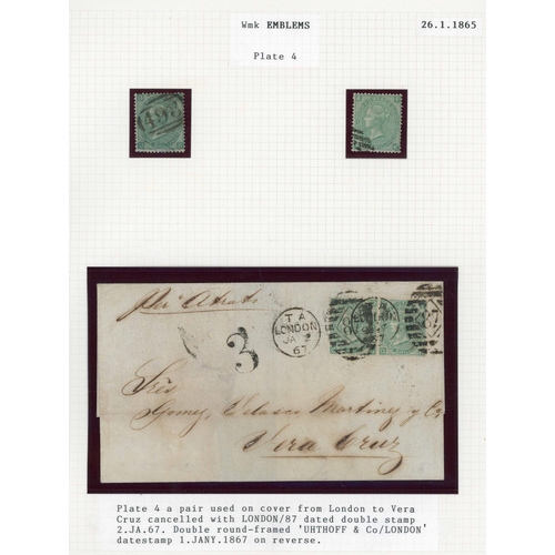 1020 - 1865 & 1867 1/- GREEN GROUP inc. 2 Jan. 1867 E from London to Vera Cruz bearing emblems 1/- plate 4 ... 