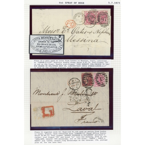 1060 - 1873 SPRAY OF ROSE WATERMARK 3d COVERS: Plate 11 QF  with 1d plate 120 on 20 Nov. 1873 E from London... 