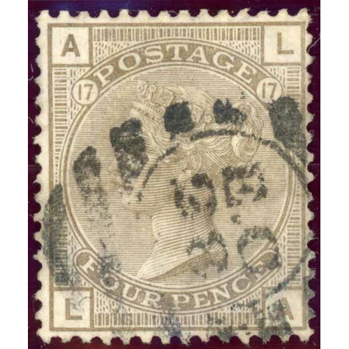 1071 - 1880 LARGE GARTER WATERMARK 4d grey-brown plate 17 BL used on 8 Oct. 1880 E from London 