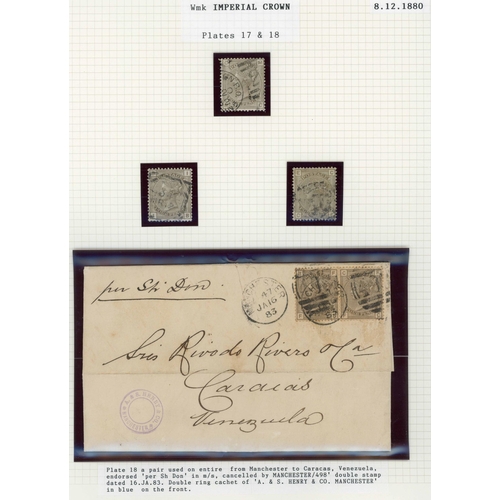 1073 - 1880-83 IMPERIAL CROWN WATERMARK - USED SELECTION with 2½d blue plates 21 RB, KC and on 7 May 1884 E... 