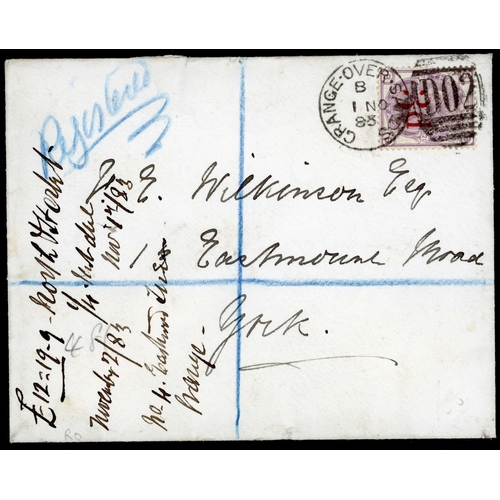 1078 - 1883 3d ON 3d USED ON COVER: 1 Nov. 1883 env. registered from Grange over Sands to York earing a sin... 