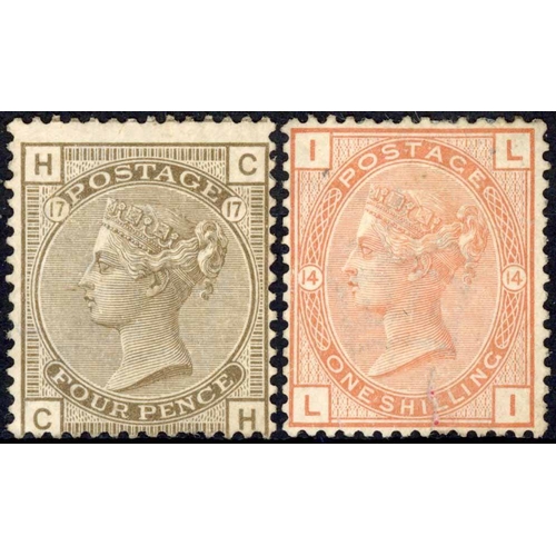 1080 - 1880-83 IMPERIAL CROWN WATERMARK 4d grey-brown plate 17 CH, centred to foot and 1/- orange-brown, pl... 