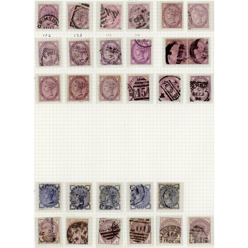 1084 - 1880-84 USED GROUP with 1880-81 ½d (6), 1d (10), 1½d (5), 2d (7) & 5d (3). 1881 1d lilac 14 dots (2)... 