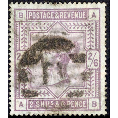 1086 - 1883 BLUED PAPER 2/6d LILAC AB with central cancellation. Fine. SG £1,500.