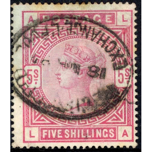 1088 - 1884 BLUED PAPER 5/- ROSE LA with a little smudged oval 