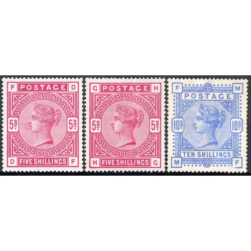 1089 - 1883-84 WHITE PAPER 5/- ROSE DF, natural printing flaw, HG vertical crease and a fine 10/- ultramari... 