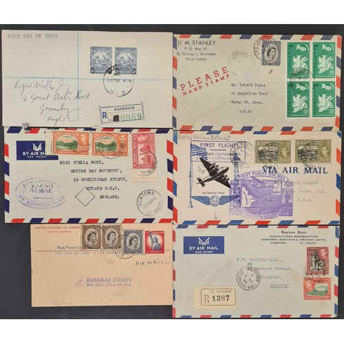 111 - ** BRITISH WEST INDIES - KGVI-QEII POSTMARK RESEARCH ACCUMULATION (2): A small box containing mainly... 