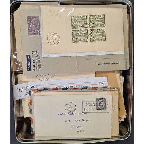 111 - ** BRITISH WEST INDIES - KGVI-QEII POSTMARK RESEARCH ACCUMULATION (2): A small box containing mainly... 