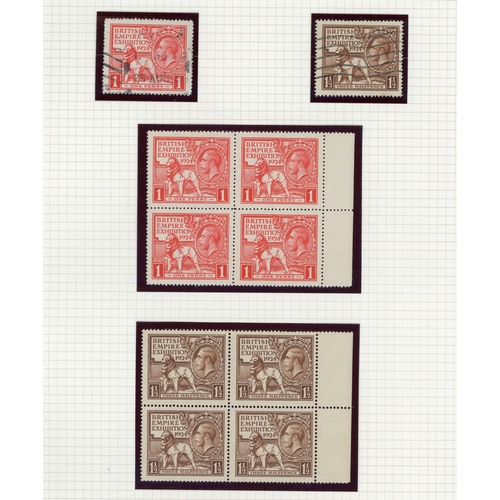 1200 - 1924 & 1925 WEMBLEY ISSUE 1d & 1½d mint blocks of four plus used sets. Also an additional 1925 set. ... 