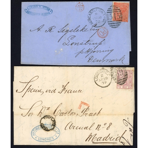 1370 - 1858-81 INTERESTING COLLECTION INC. SURFACE PRINTED COVERS inc. 18 Oct. 1871 EL from Newcastle to Lo... 