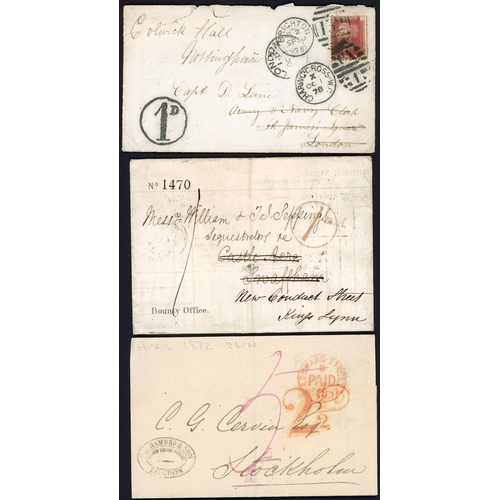 1372 - 1857-77 GROUP OF COVERS INC. POSTAGE DUE ITEMS: 30 Sept. 1878 env. from Brighton to London with a v.... 