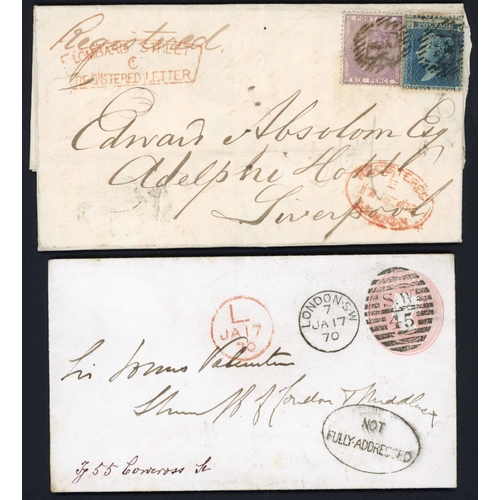 1373 - POSTAGE DUE & INSTRUCTIONAL HANDSTAMPS, ETC. inc. EL registered from London to Liverpool with red fr... 