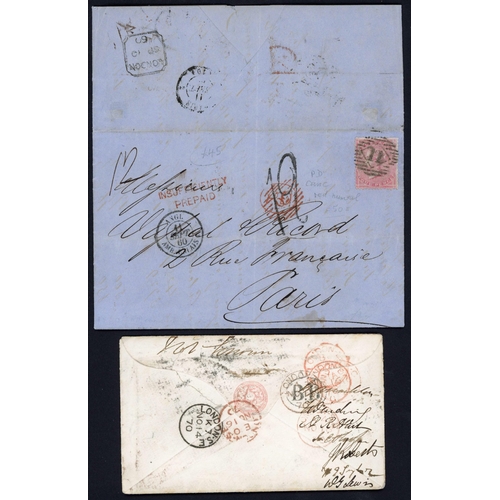 1374 - 1860-78 INTERESTING GROUP OF COVERS inc. 10 Sept. 1860 EL from London to Paris bearing 4d rose with ... 