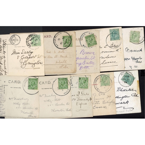 1405 - MIDLAND COUNTIES CIRCULAR SKELETON HANDSTAMPS ON PCs & PPCs: 1896-1920 selection of marks, c.66% are... 