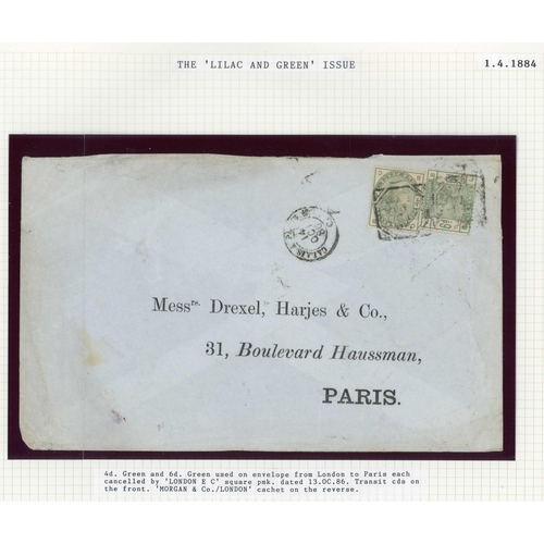 1476 - INDIA & FRANCE: 13 Oct. 1886 env. from London to Paris bearing 1883-84 4d DO & 6d BL with London squ... 