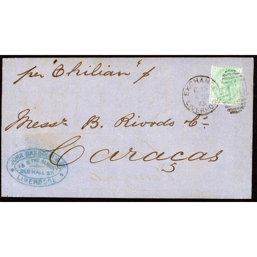 1494 - VENEZUELA - 1/- GREEN EX LIVERPOOL THIRD & FOURTH CONTRACT MAILS: 1874-78 selection inc. Mar. 1874 E... 