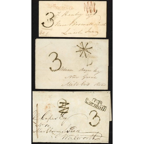 1556 - HANDSTRUCK CANCELLATION MARKS INC. EXAMPLES IN RED: 1817-39 selection with 1834 E locally used with ... 