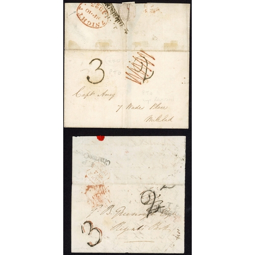 1556 - HANDSTRUCK CANCELLATION MARKS INC. EXAMPLES IN RED: 1817-39 selection with 1834 E locally used with ... 