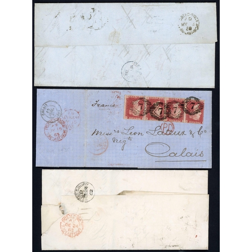 1560 - 1857-62 POSTED SINCE LAST NIGHT CDS: An interesting group of backstamps with 1 June 1857 1d pink env... 