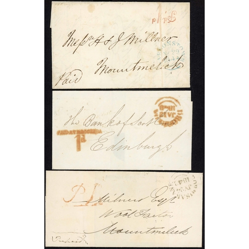 1697 - IRISH UPP 1d PAID HS INC. TWO DIFFERENT BORRISAKANE, ATHLONE, DUNDALK, ETC.: 1841-8 group with 1843 ... 