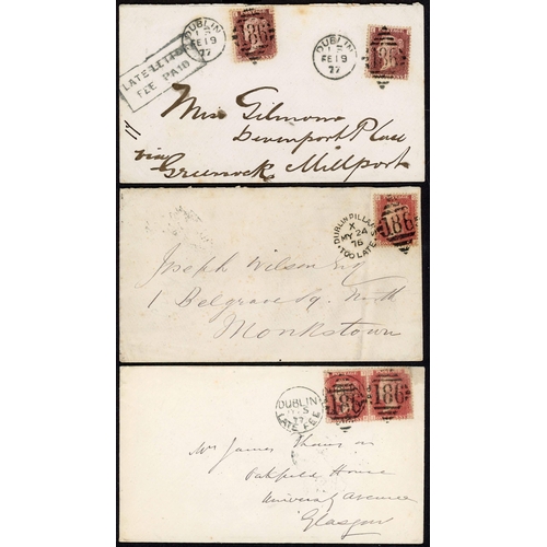 1702 - DUBLIN LATE FEE & TOO LATE HS: 1854-89 group all from Dublin with 1864 EL to Dunlavin franked pair 1... 