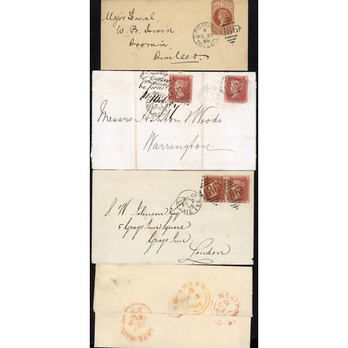 1702 - DUBLIN LATE FEE & TOO LATE HS: 1854-89 group all from Dublin with 1864 EL to Dunlavin franked pair 1... 