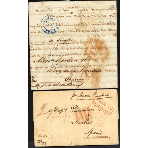 281 - EARLY STEAM SHIP MAIL - SPAIN, PORTUGAL INC. MADEIRA: 1836-57 selection with 1836 EL London to Oport... 