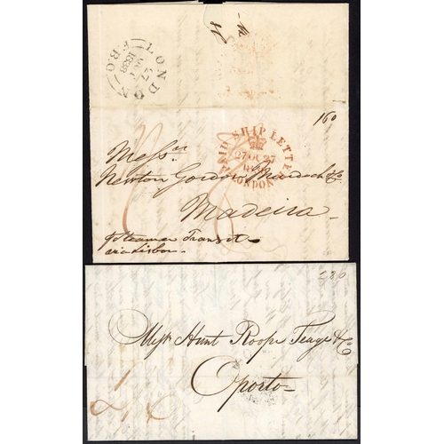 281 - EARLY STEAM SHIP MAIL - SPAIN, PORTUGAL INC. MADEIRA: 1836-57 selection with 1836 EL London to Oport... 