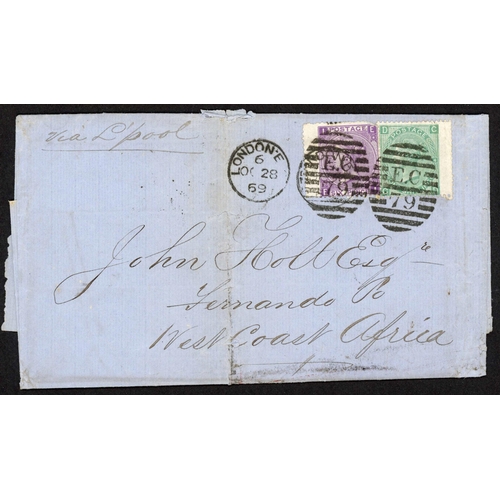 303 - FERNANDO PO - INGOING MAIL FROM LONDON: Nov. 1869 EL London to Fernando Po endorsed via L'pool frank... 