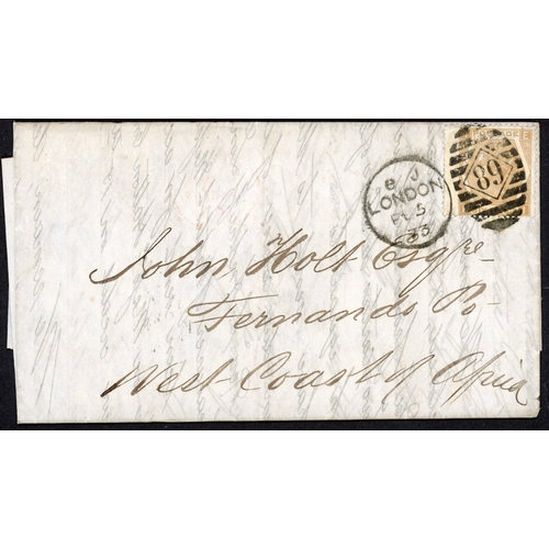 304 - FERNANDO PO - INGOING MAIL FROM LONDON: Pair inc. Jan. 1872 EL London to Fernando Po franked 6d lila... 