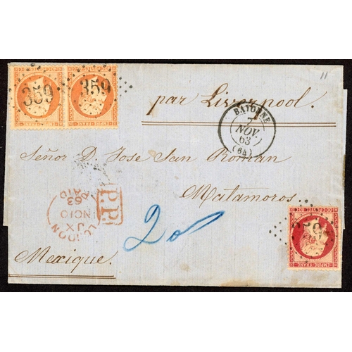 305 - MEXICO INCOMING MAIL FROM FRANCE VIA ENGLAND: Nov. 1863 E Bayonne to Matamoros, Mexico endorsed par ... 