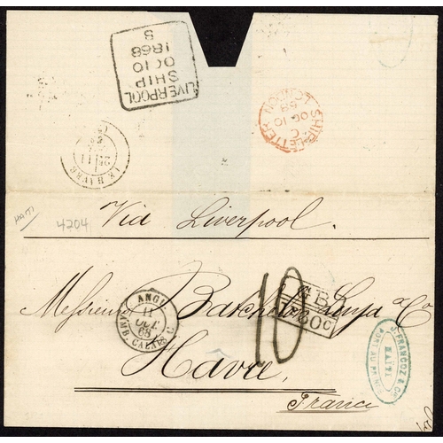 310 - HAITI, MEXICO & VENEZUELA MAILS TO FRANCE VIA G.B. WITH ACCOUNTANCY HS'S: 1857-69 with 1857 EL La Gu... 