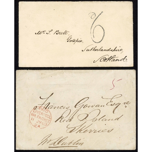 327 - SIERRA LEONE TO IRELAND OR SCOTLAND: Pair inc. June 1863 Gov. crested env. (minor faults) Sierra Leo... 