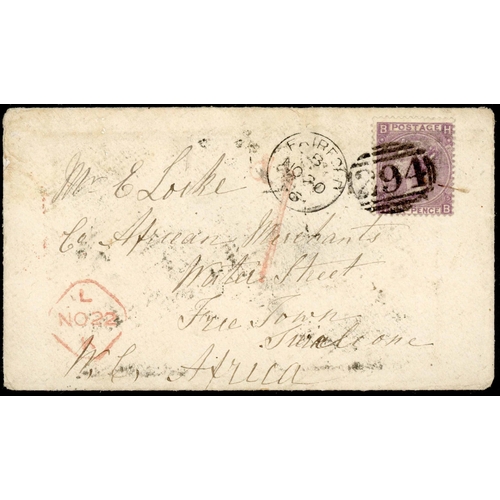 329 - GLOUCESTERSHIRE TO SIERRA LEONE: Pair inc. Nov. 1866 env. (minor faults) Fairford Glos. to Freetown ... 