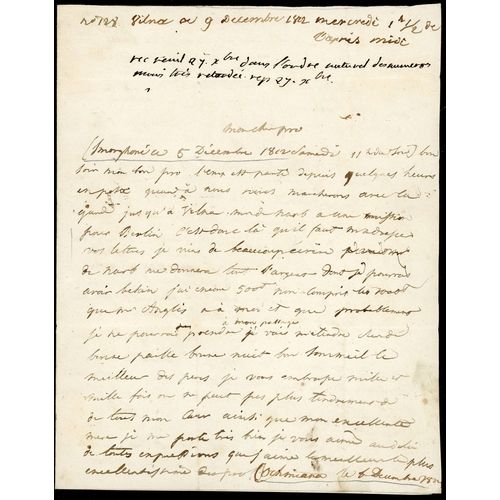 380 - THE RETREAT - FRENCH OFFICER'S LETTER SENT WHILE SUFFERING FROSTBITE DURING THE MARCH FROM 