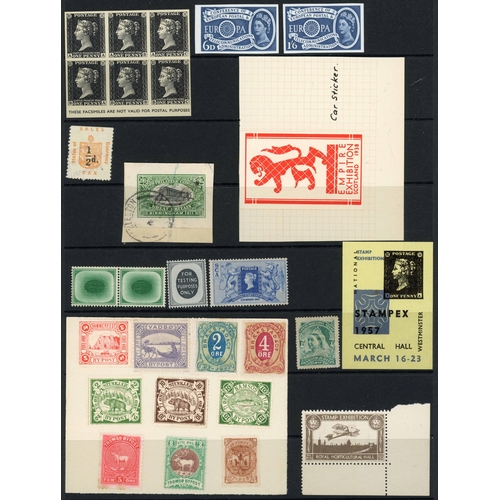 398 - CINDERELLAS, FACSIMILES, POSTER STAMPS, TB LABELS, LOCALS, ETC: Diverse range of items on 3 sides of... 