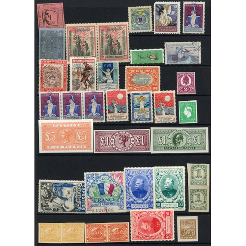 398 - CINDERELLAS, FACSIMILES, POSTER STAMPS, TB LABELS, LOCALS, ETC: Diverse range of items on 3 sides of... 