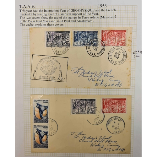 431 - ANTARCTIC COLLECTION OF COVERS & STAMPS: Neatly written-up with strength in France inc. 1955 Madagas... 