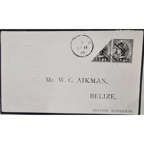 468 - 1888-91 2c ON 1d BISECT ON COVER: An internal Belize cover dated 1891 with pair of 2c on 1d carmine,... 