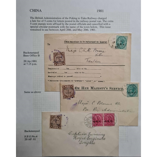 494 - COLLECTION OF COVERS & STAMPS 1897-1958: A written-up collection mainly of covers inc. 1897 Shanghai... 