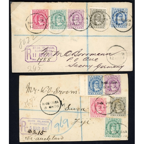 507 - 1895 COVER GROUP each bearing set of 5 Makea types registered to Germany (2), Fiji, Ipswich & Barbad... 