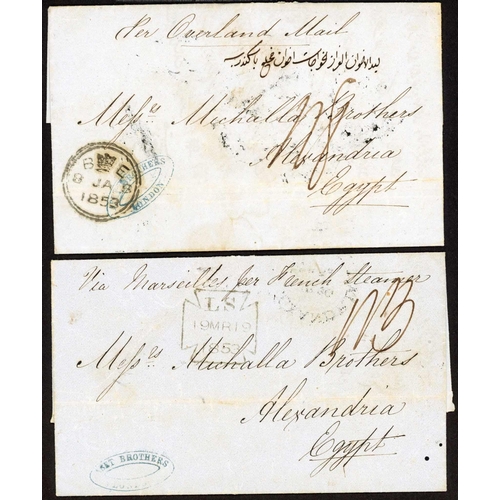 521 - PRE-STAMP/STAMPLESS MAIL TO OR FROM ALEXANDRIA: Range of 1840s/50s ELs on album leaves displaying a ... 