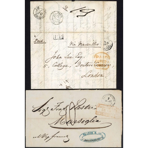 521 - PRE-STAMP/STAMPLESS MAIL TO OR FROM ALEXANDRIA: Range of 1840s/50s ELs on album leaves displaying a ... 