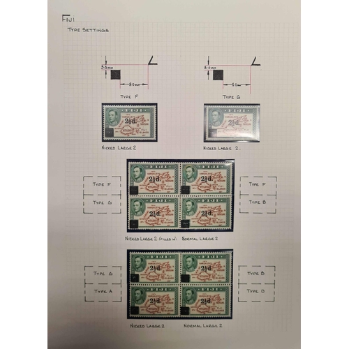 549 - SPECIALIST STUDY OF 1941 2½d ON 2d BROWN & GREEN: Box file holding a qty of display sheets exploring... 