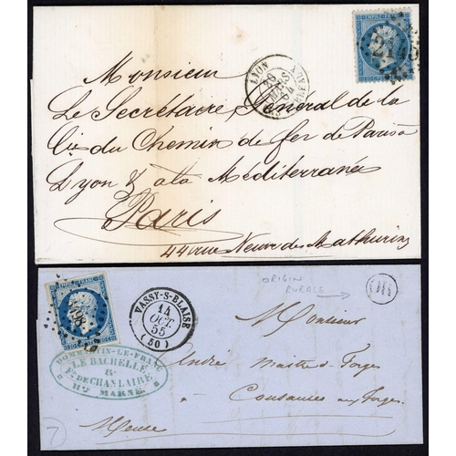 566 - 1855-1870 SELECTION OF INTERNAL MAIL: Range of mainly 20c blue Napoleon Head frankings with a variet... 