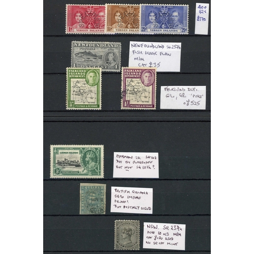 58 - SELECTION OF QV-KGVI FLAWS, SPECIMENS, ETC: Group on stock cards inc. Virgin Islands 1937 Coronation... 