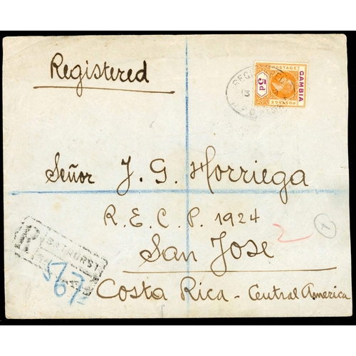 586 - REGISTERED COVER TO COSTA RICA: 1919 env. registered to Costa Rica franked 5d orange & purple (SG 93... 