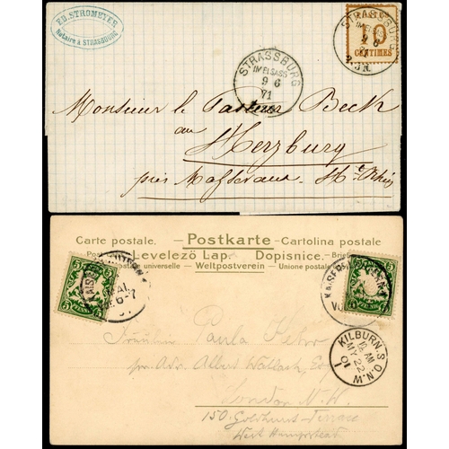 588 - ALSACE, BAVARIA & PRUSSIA COVER GROUP: Includes fine Jun. 1871 wrapper to Herzburg bearing 10c pale ... 