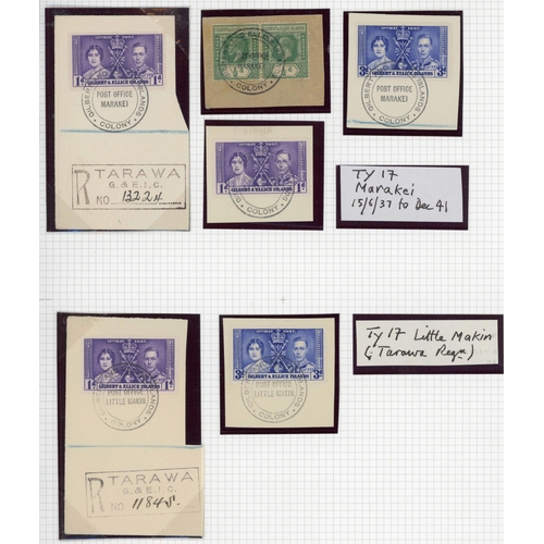 613 - ** TYPES 16, 17, 20 CDS's ON PIECE: 1930s set of fine postmarks on KGV or KGVI stamps on stamp/piece... 