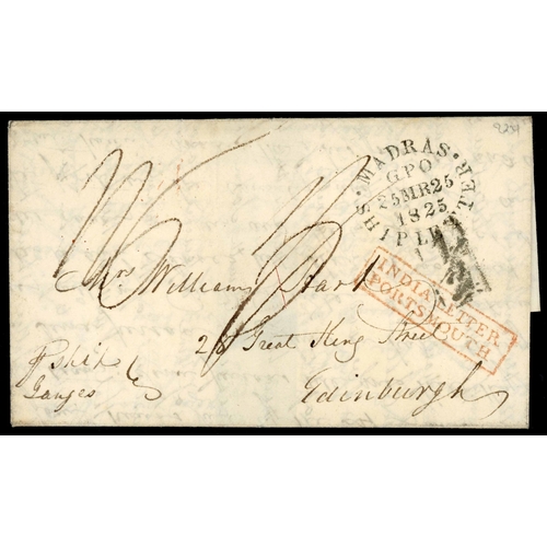 637 - ** 1825 MADRAS SHIP LETTER WITH CONTENTS: 25 Mar. 1825 EL to Edinburgh with cross-written part conte... 